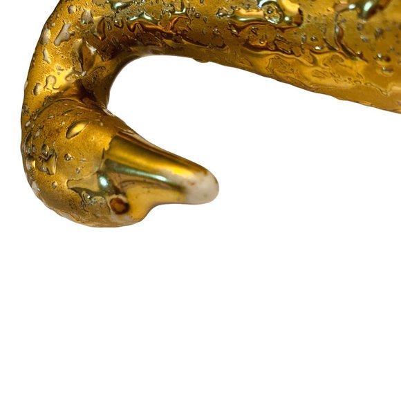 Gold Swan Planter Spring MCM 22 K Textured Ceramic 8" Vase Candy Dish Regency - Picture 9 of 12